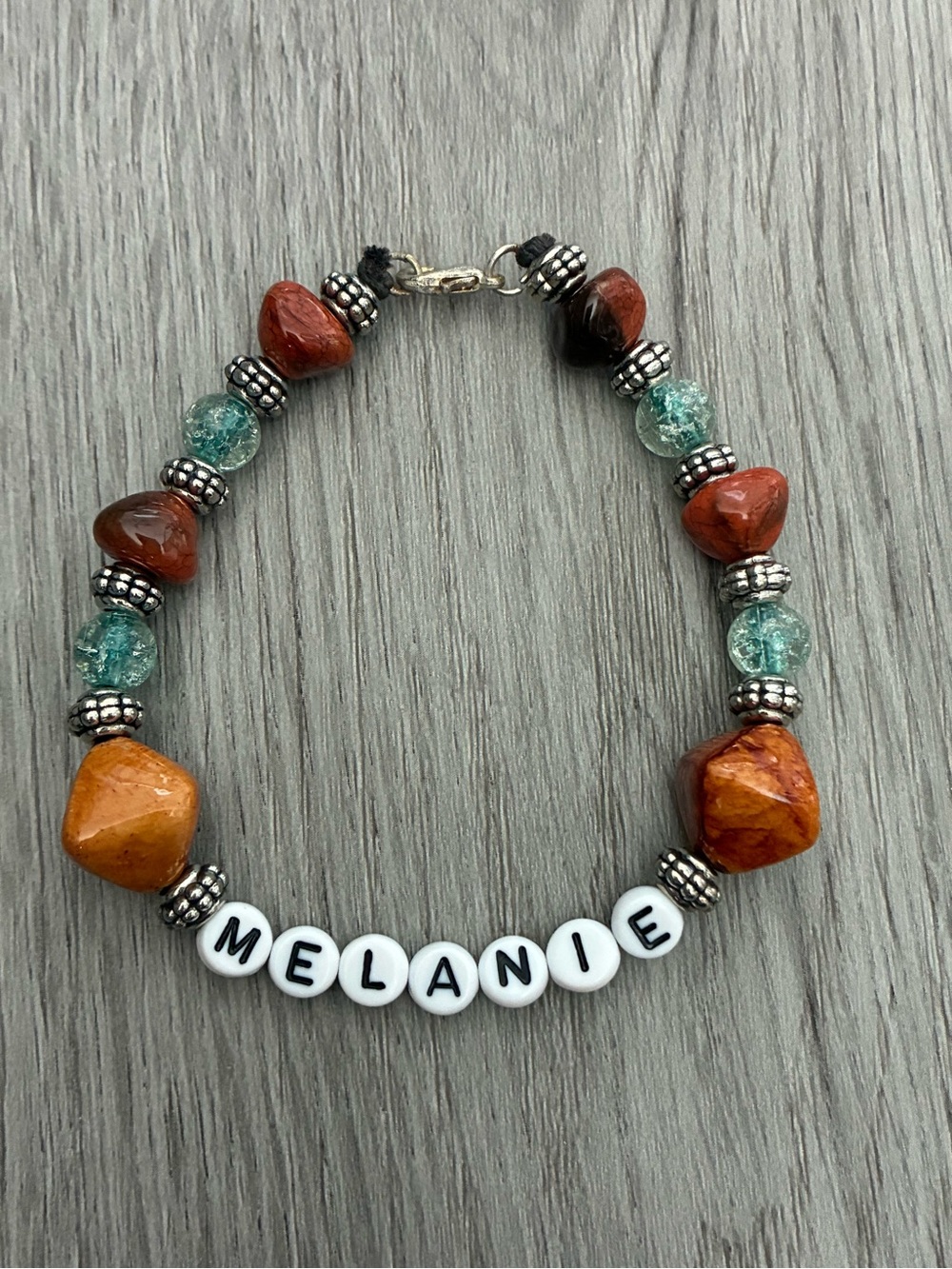 Personalized 'Melanie' Beaded Bracelet in Amber & Aqua